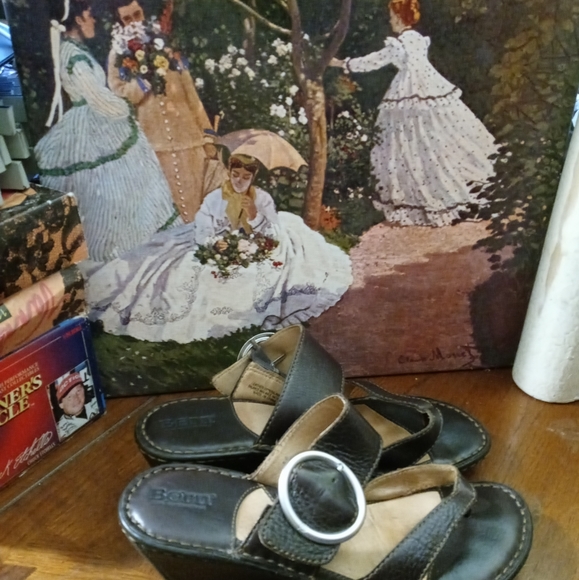 Born Emmy Black Leather Platform Wedge 👡Open Toe Sandals Womens Sz US 9. - Picture 3 of 12